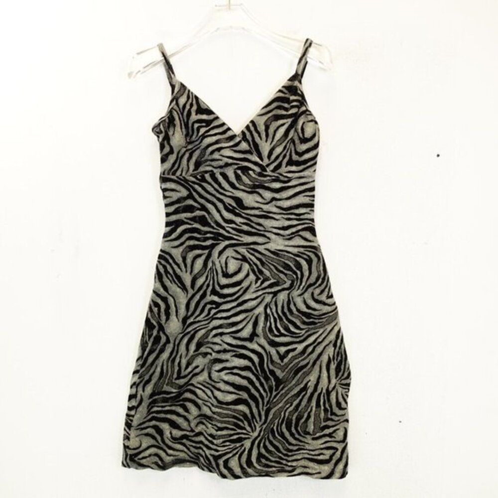 Vintage CHARLOTTE RUSSE Mini Dress MEDIUM‎ Sparkle Animal Black Bodycon Made USA
